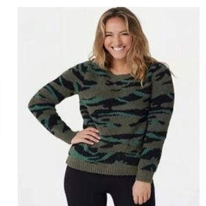 NWT/Barefoot Dreams Cozychic Seaside Crew Neck Pullover Army Green Camo sZ 3X